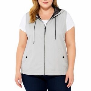 Vintage CROSSROADS WOMAN Hooded Vest Lightweight Cream Cotton Cargo Plus Sz 2X